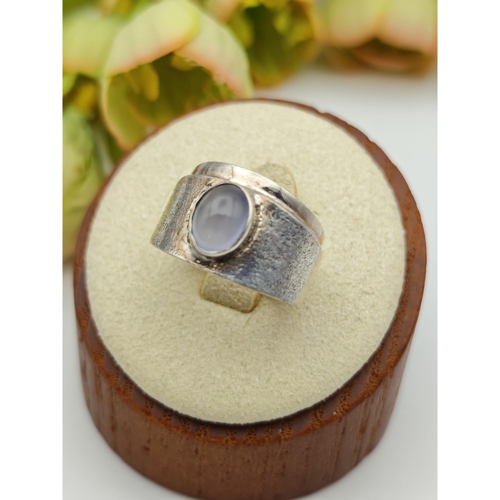 Artisan Handmade Sterling Silver Ring Womens Size 4.5 Gray Chalcedony MCM Boho